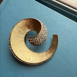 Vintage Signed Trifari Gold and Silver Spiral Brooch